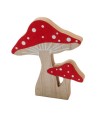 CHAMPIGNON EN BOIS NATUREL ET ROUGE à la pièce